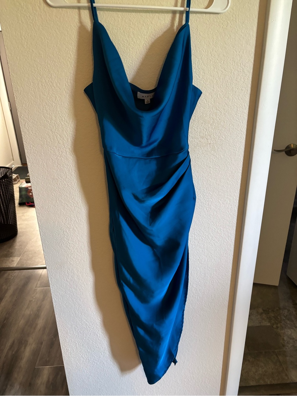MABLE Blue Satin Midi Slip Dress